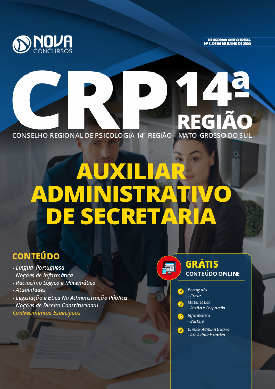 Apostila CRP 14ª Região MS PDF Auxiliar Administrativo de Secretaria