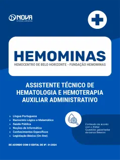 Apostila HEMOMINAS 2025 - Assistente Técnico de Hematologia e Hemoterapia (ATHH) - Auxiliar Administrativo